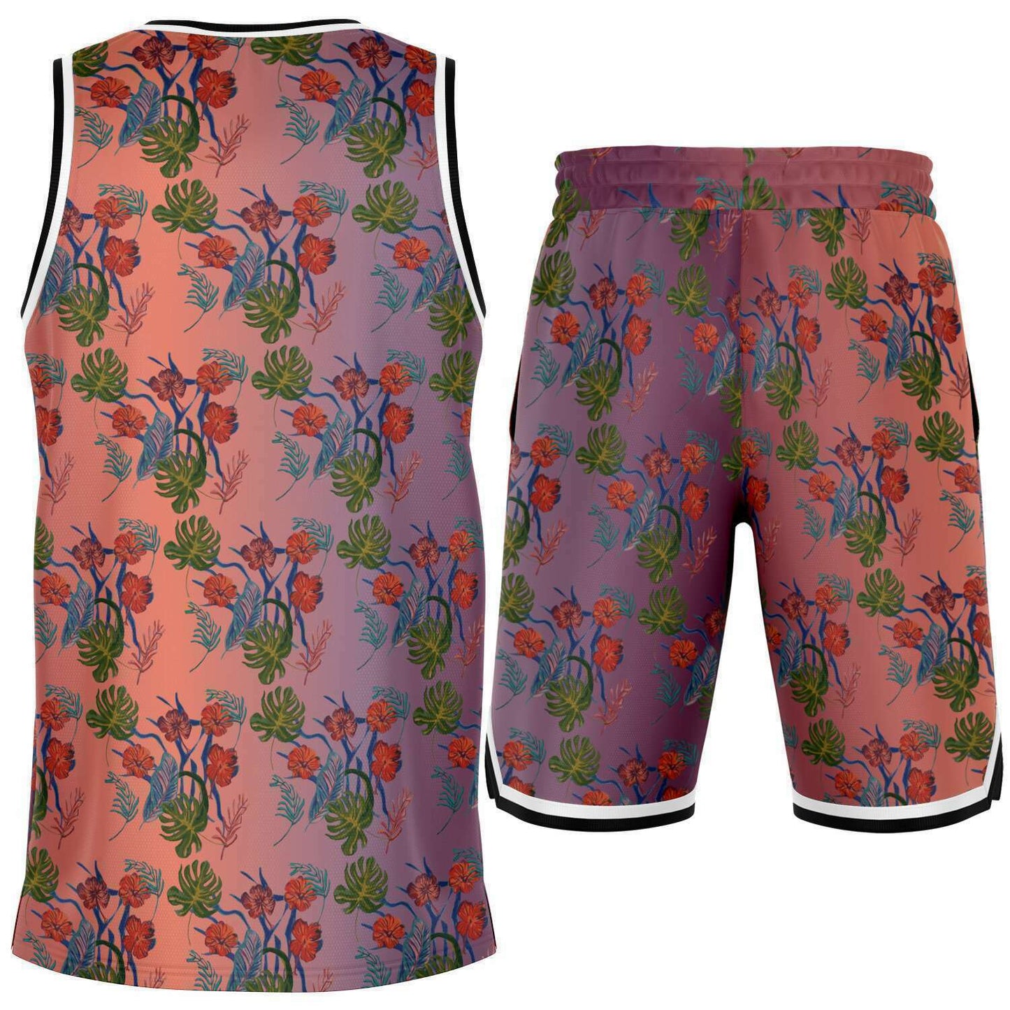 Tropical Floral Print Dawn Basketball Jersey and Shorts Set - HipHatter