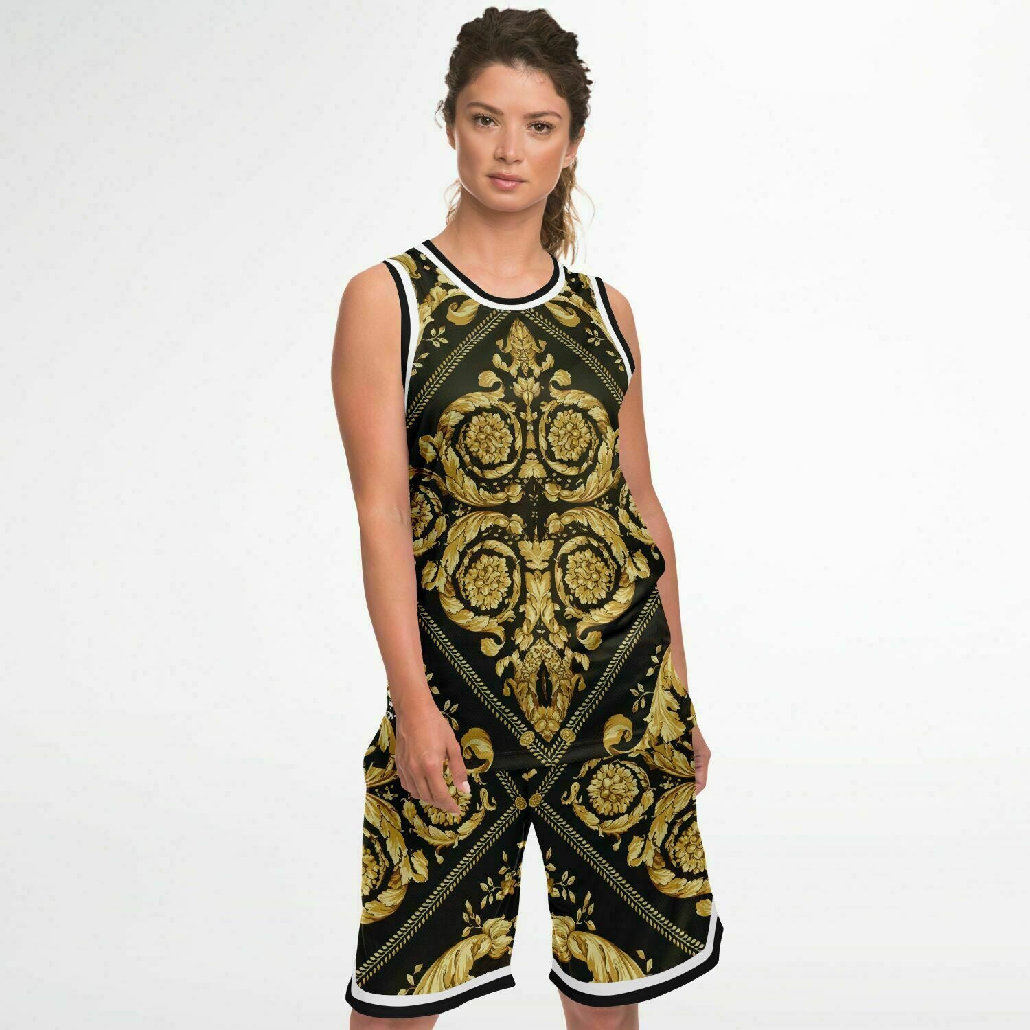 Baroque Print Basketball Set Jersey and Shorts - HipHatter
