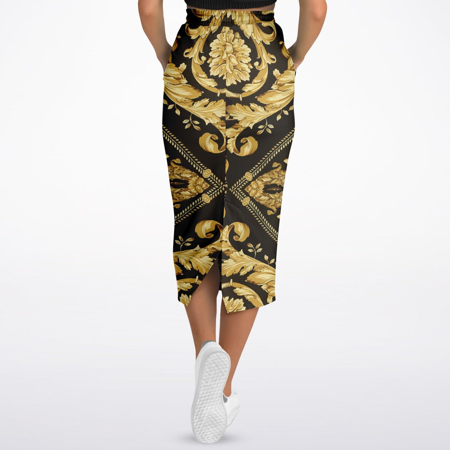 Baroque Gold Scarf Print Long Skirt - HipHatter