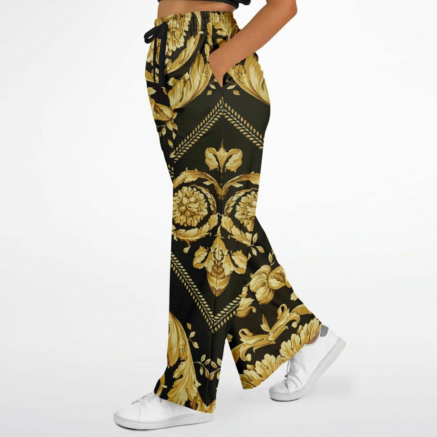 Baroque Print Gold Scarf Print Flare Trousers - HipHatter