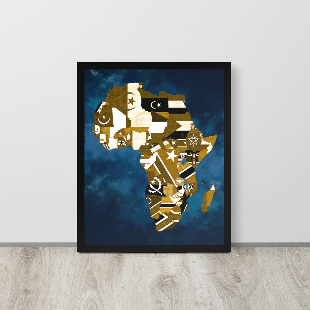 Map of Africa On A Sea Of Blue With Flags Framed Poster - HipHatter