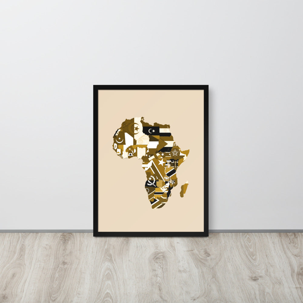 Map of Africa Continent With Flags Sepia Tone Framed Poster - HipHatter