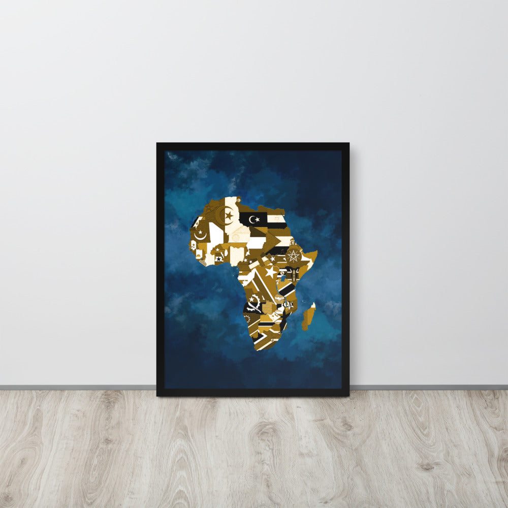 Map of Africa On A Sea Of Blue With Flags Framed Poster - HipHatter