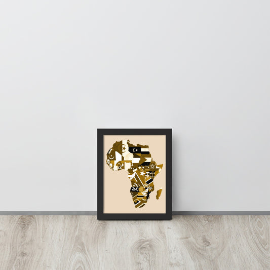 Map of Africa Continent With Flags Sepia Tone Framed Poster - HipHatter