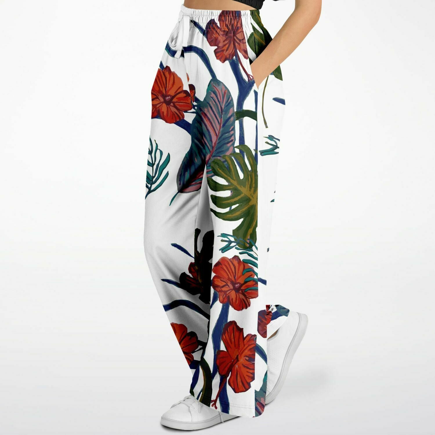 Tropical Floral Print White Flare Trousers - HipHatter