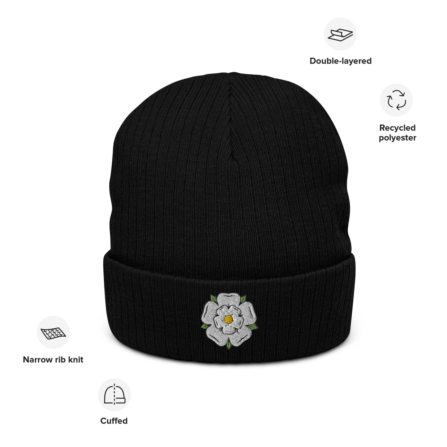 Yorkshire white rose ribbed knit beanie - HipHatter