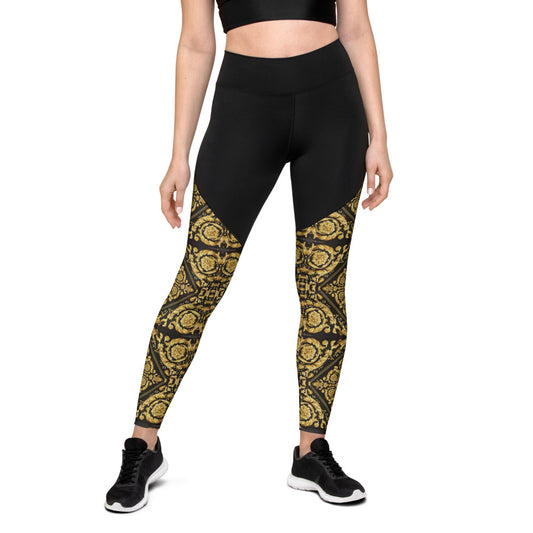 Baroque Scarf Print Compression Sports Leggings - HipHatter