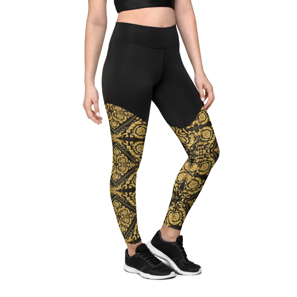 Baroque Scarf Print Compression Sports Leggings - HipHatter