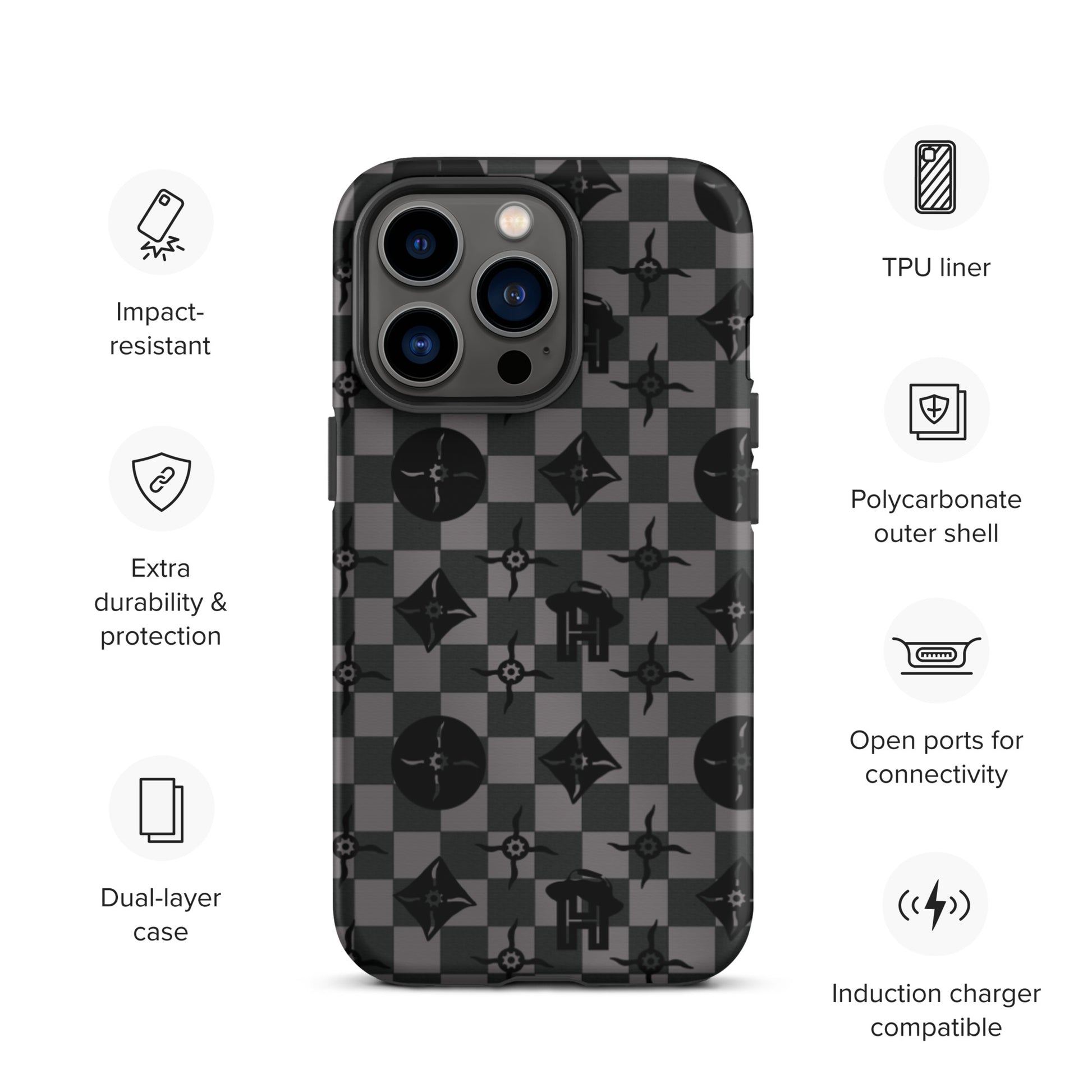 Grey and Black Plaid Monogram Tough iPhone Case - HipHatter