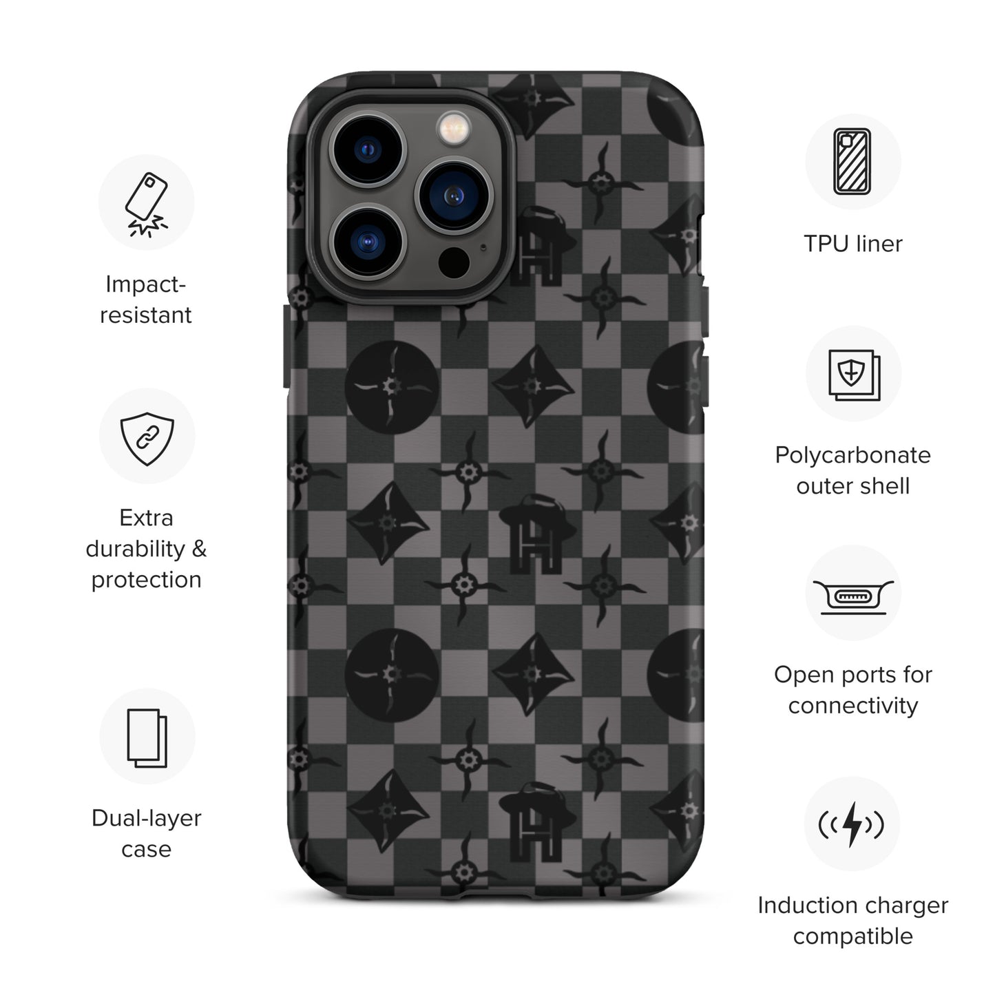 Grey and Black Plaid Monogram Tough iPhone Case - HipHatter