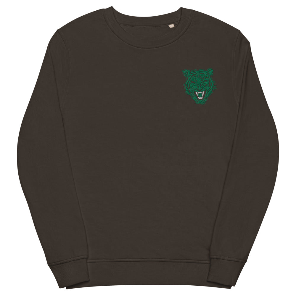 Emerald Green Tiger Face Embroidered Organic Sweatshirt - HipHatter